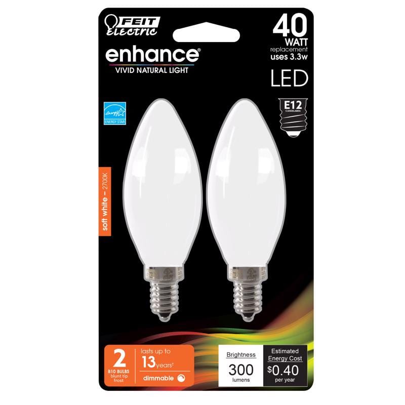 Feit BPCTF40927CAFL2 Enhance B10 E12 (Candelabra) Filament LED Bulb Soft White 40 Watt Equivalence 2 pk