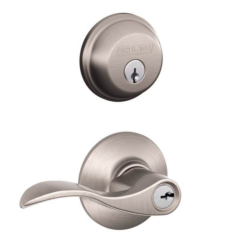 Schlage FB50NVACC619 Accent Satin Nickel Deadbolt and Entry Door Knob 1-3/4 in.