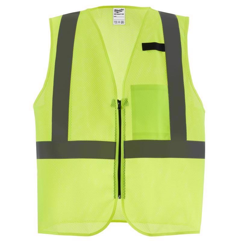 Milwaukee Tool 48-73-2252 Milwaukee CSA Type R/Class 2 Reflective Mesh/One Pocket Safety Vest High Visibility Yellow L/XL