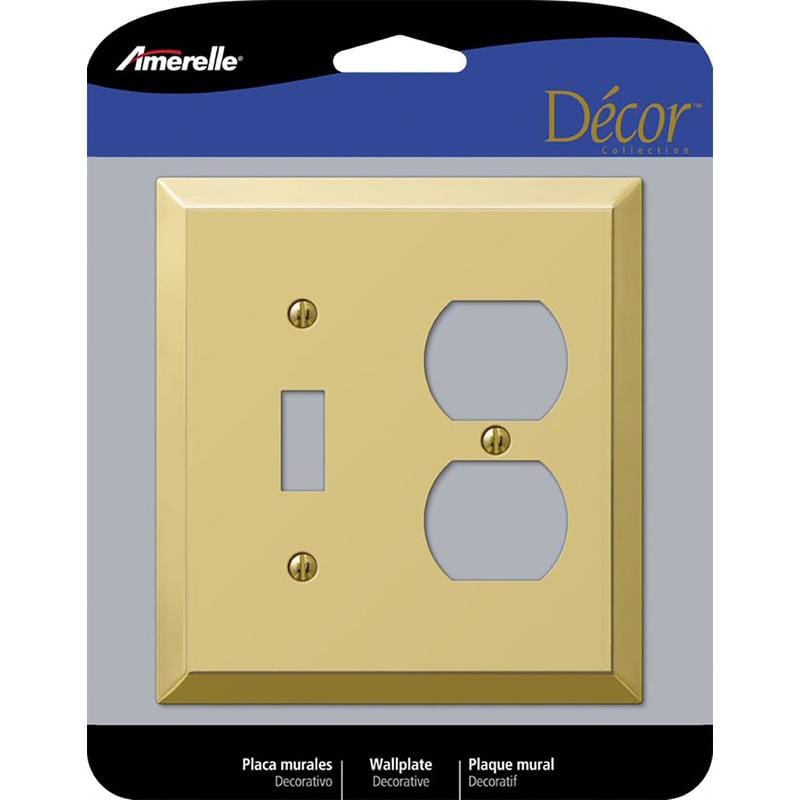 Amerelle 163TDBR Century Polished Brass 2 gang Stamped Steel Duplex/Toggle Wall Plate 1 pk