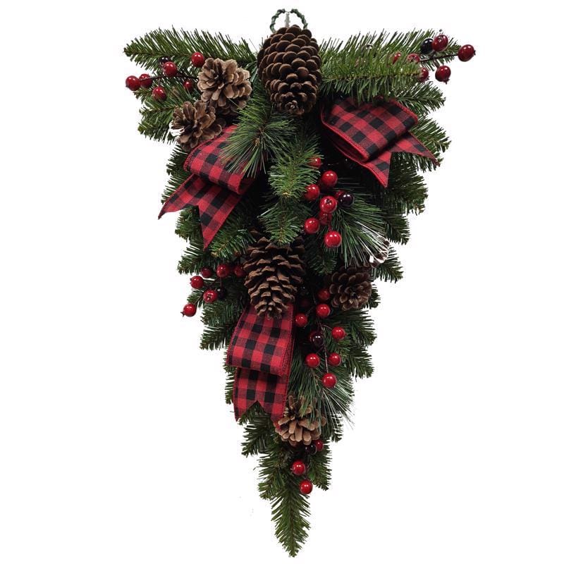 Celebrations 09-01014A 2 ft. L LED Prelit Multicolored/Warm White Plaid Bow Teardrop Swag