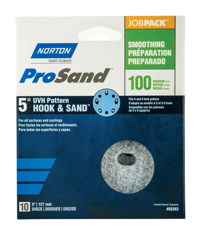 Norton 07660768362 ProSand 5 in. Ceramic Alumina Hook and Loop A975 Sanding Disc 100 Grit Medium 10 pk