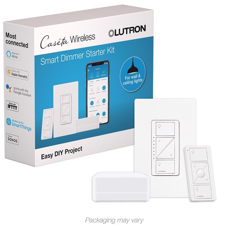 Lutron P-BDG-PKG1W-R Caseta White 150 W Wireless Smart-Enabled Dimmer Switch w/Remote Control 1 pk