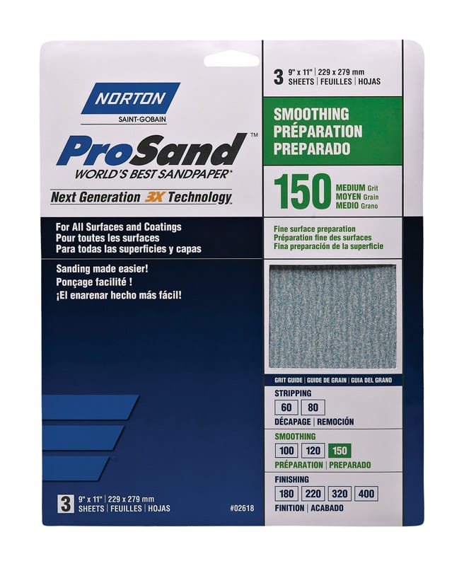 Norton 07660768160 ProSand 11 in. L X 9 in. W 150 Grit Aluminum Oxide Sandpaper 3 pk
