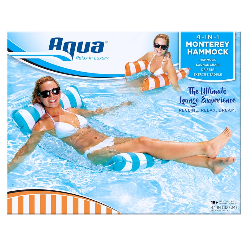 Aqua Swim AQL10180V Assorted Fabric/Mesh Inflatable 4-in-1 Monterey Hammock Pool Lounge