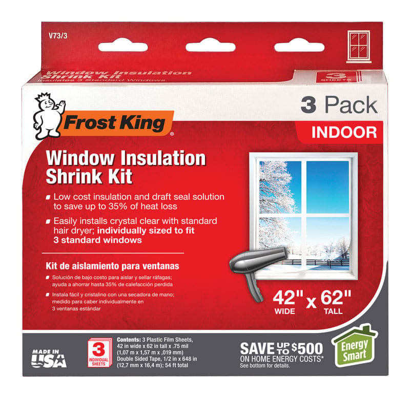 Frost King V73/3H Indoor Window Film Insulator Kit 62 in. L X 42 in. W 3 pk