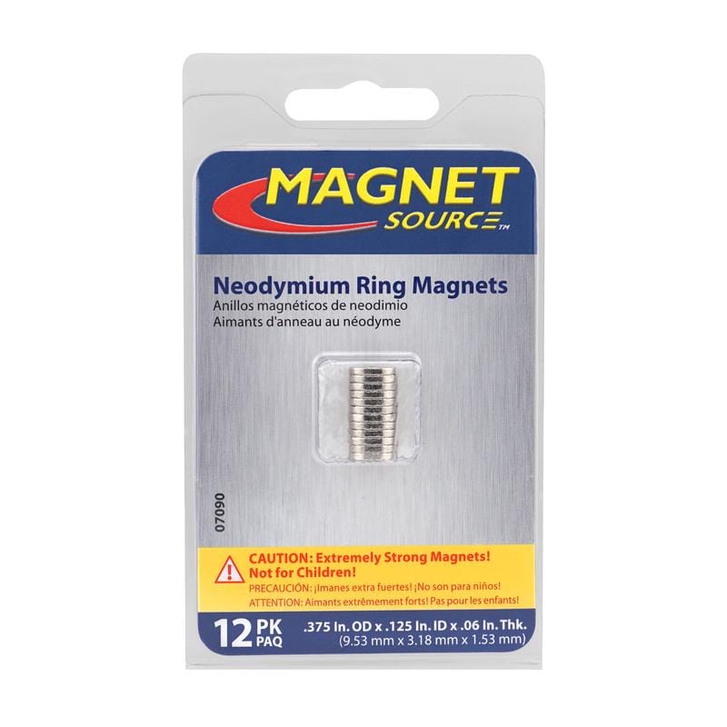 Magnet Source 07090 .06 in. L X .375 in. W Silver Ring Magnet Rings 3.3 lb. pull 12 pc