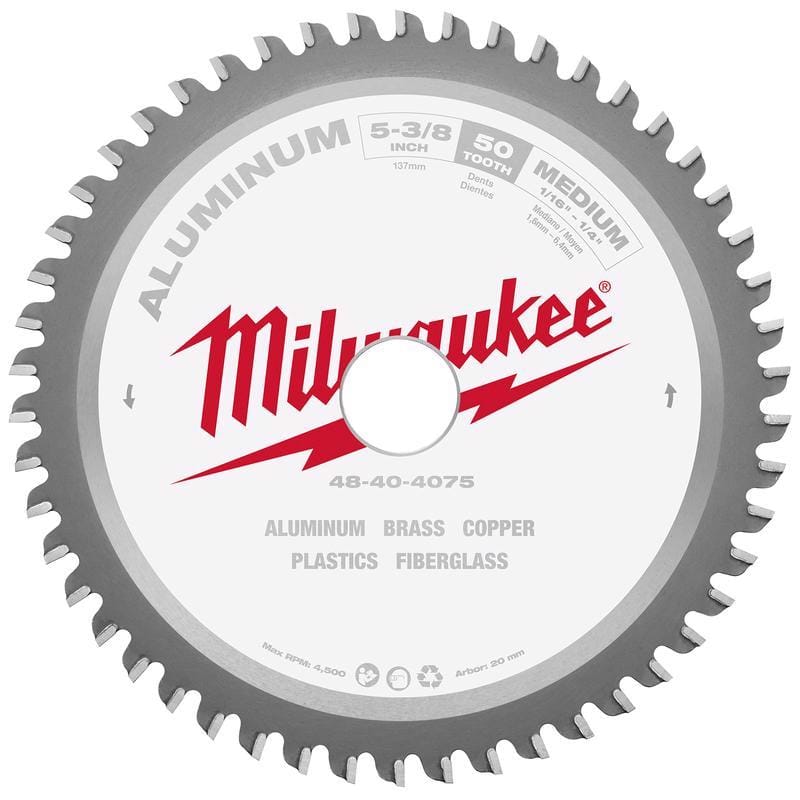 Milwaukee 48-40-4075 Metal Tech 5-3/8 in. D X 20 mm Non-Ferrous Tungsten Carbide Metal Blade 50 teeth 1 pk