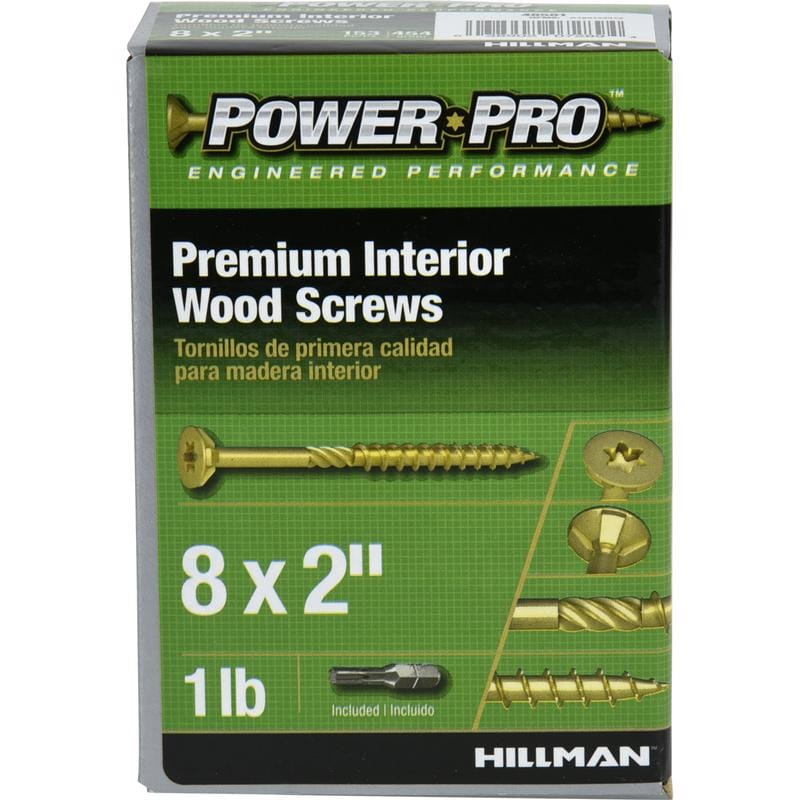 Hillman 48581V4 Power Pro No. 8 X 2 in. L Star Yellow Zinc Coarse Wood Screws 141 pk