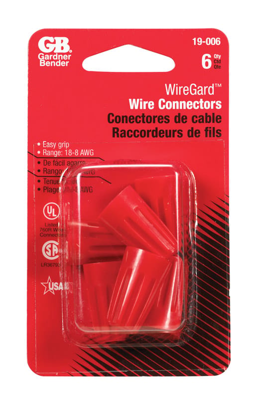Gardner Bender 19-006 WingGard 18-10 Ga. Copper Wire Wire Connector Red 6 pk