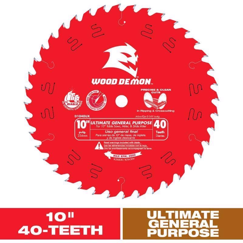 Diablo D1040UX Ultimate GP 10 in. D X 5/8 in. TiCo Hi-Density Carbide Circular Saw Blade 40 teeth 1 pk
