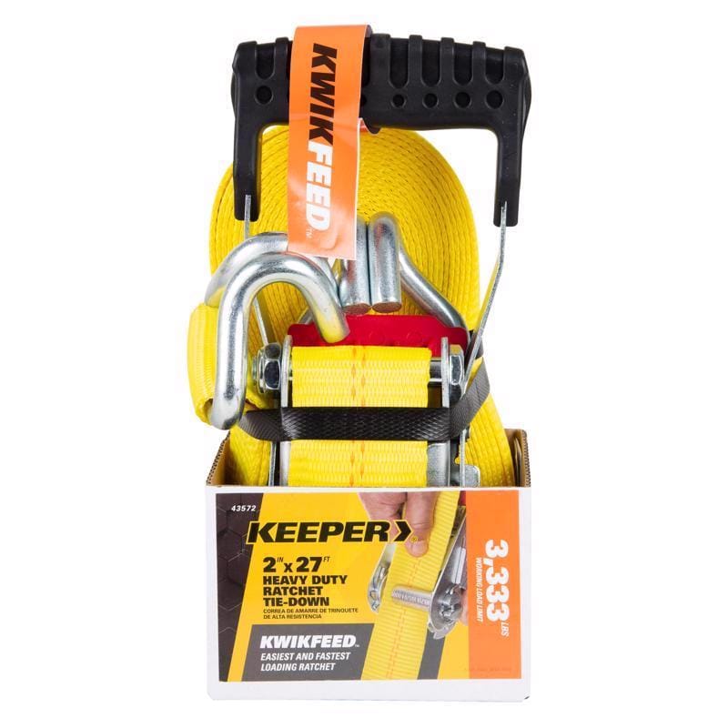 Keeper 43572 KwikFeed 2 in. W X 27 ft. L Yellow Ratchet Tie Down 3333 lb 1 pk
