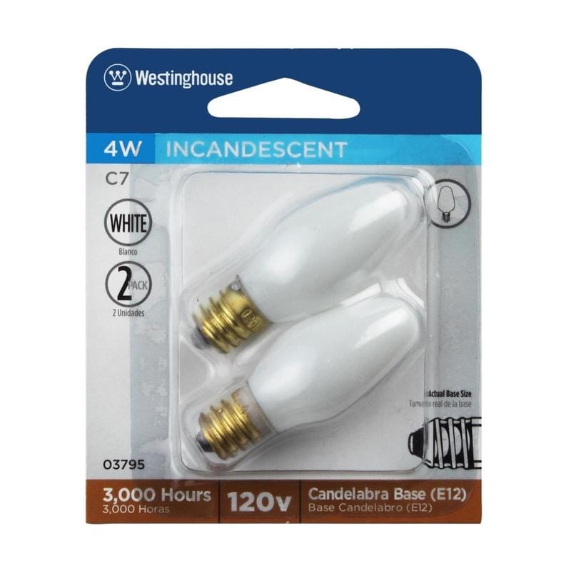 Westinghouse 0379500 4 W C7 Specialty Incandescent Bulb E12 (Candelabra) White 2 pk
