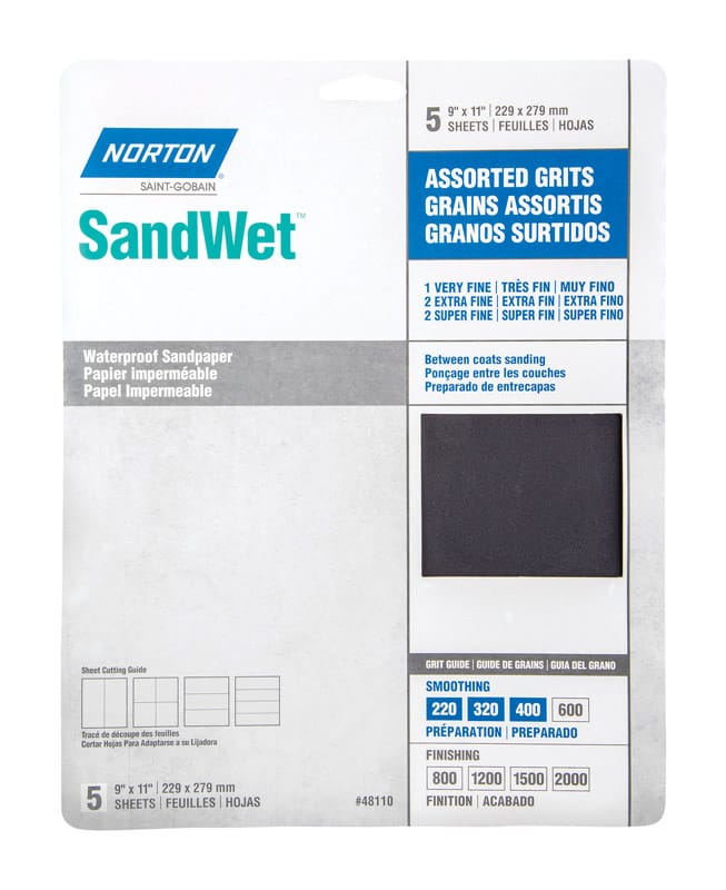 Norton 07660748110 SandWet 11 in. L X 9 in. W Assorted Grit Aluminum Oxide Waterproof Sandpaper 5 pk