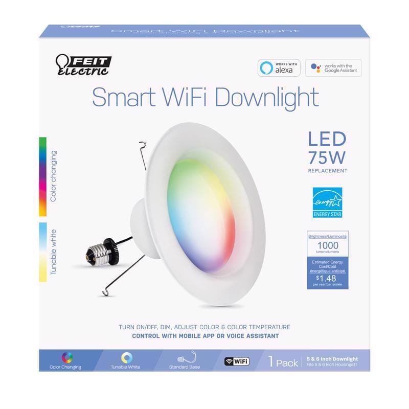 Feit LEDR6/RGBW/AGRP Smart Home Frost White 6 in. W Aluminum LED Smart-Enabled Dimmable Recessed Downlight 11.1 W