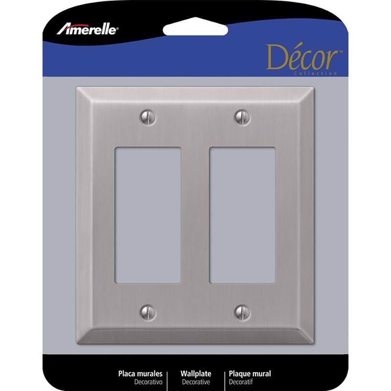 Amerelle 163RRBN Century Brushed Nickel 2 gang Stamped Steel Decorator Wall Plate 1 pk