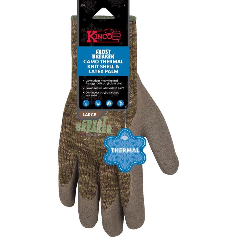 Kinco 1788-L Frost Breaker Men's Indoor/Outdoor Thermal Dipped Gloves Camouflage L 1 pair
