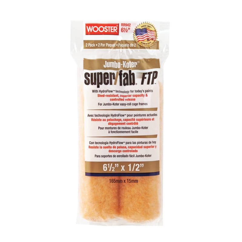 Wooster RR942-6 1/2 Super/Fab FTP Synthetic Blend 6-1/2 in. W X 1/2 in. Mini Paint Roller Cover 2 pk