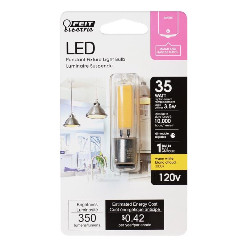 Feit BP35DC/830/LED T4 BA15d Bayonet LED Bulb Warm White 35 Watt Equivalence 1 pk
