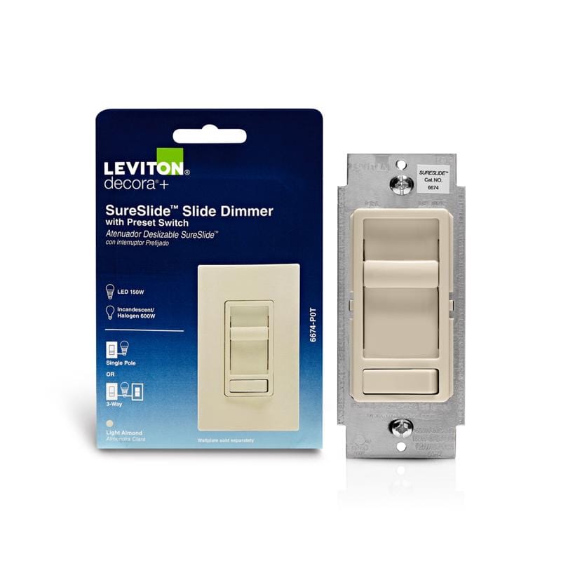 Leviton 66741-00T SureSlide Light Almond 600 W Preset Slide Dimmer Switch 1 pk