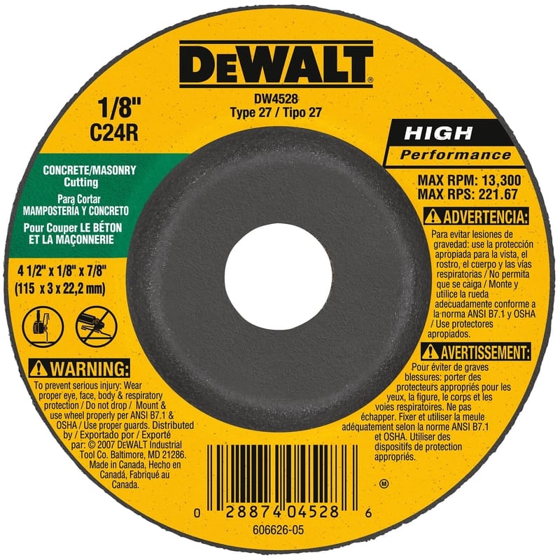 Dewalt DW4528 High Performance 4-1/2 in. D X 7/8 in. X 1/8 in. thick Silicon Carbide Masonry Cutting Wheel