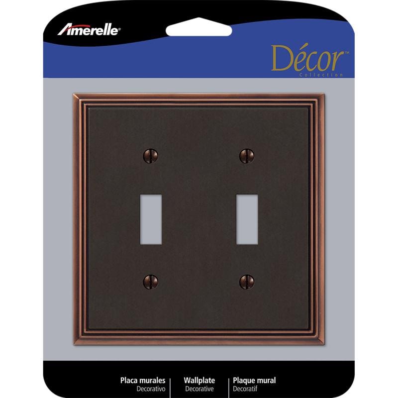 Amerelle 77TTDB Metro Aged Bronze 2 gang Die-Cast Metal Toggle Wall Plate 1 pk