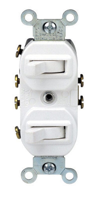 Leviton 05243-00W 15 amps Three Pole Toggle Duplex Combination Switch White 1 pk