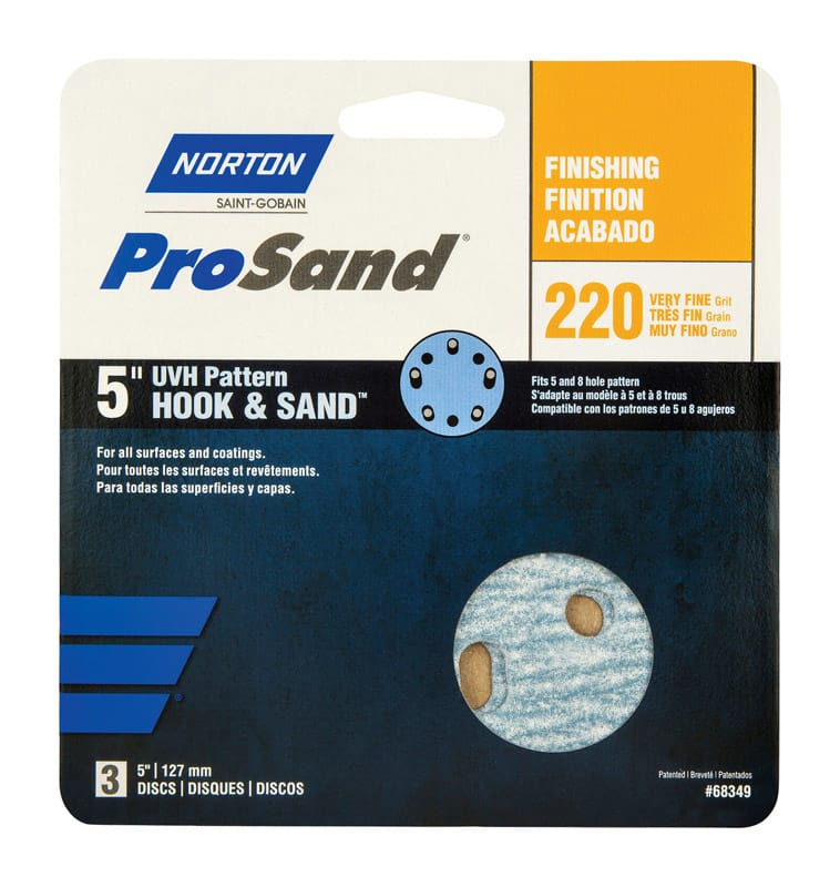 Norton 07660768349 ProSand 5 in. Ceramic Alumina Hook and Loop Sanding Disc 220 Grit Very Fine 3 pk