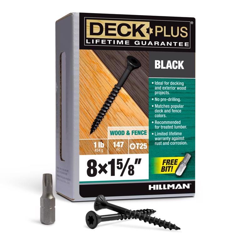Hillman 48830 Deck Plus No. 8 Ga. X 1-5/8 in. L Black Star Flat Head Exterior Deck Screws 1 lb 147 pk