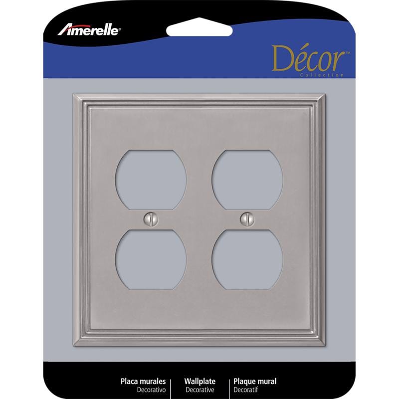 Amerelle 77DDBN Metro Brushed Nickel 2 gang Die-Cast Metal Duplex Wall Plate 1 pk