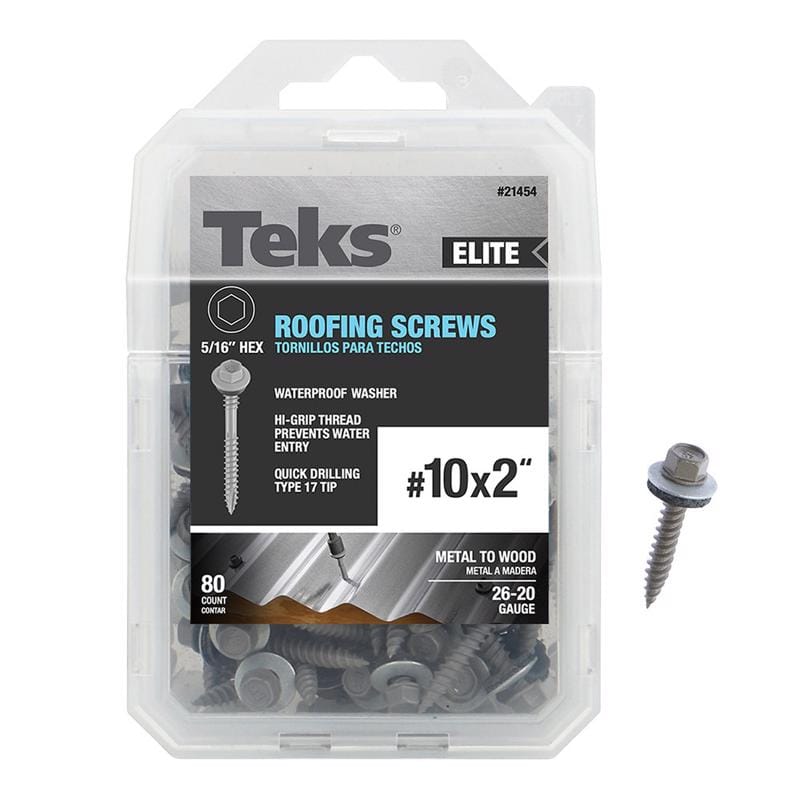 Teks 21454 Elite No. 10 X 2 in. L Hex Drive Hex Washer Head Self Tapping Roofing Screws