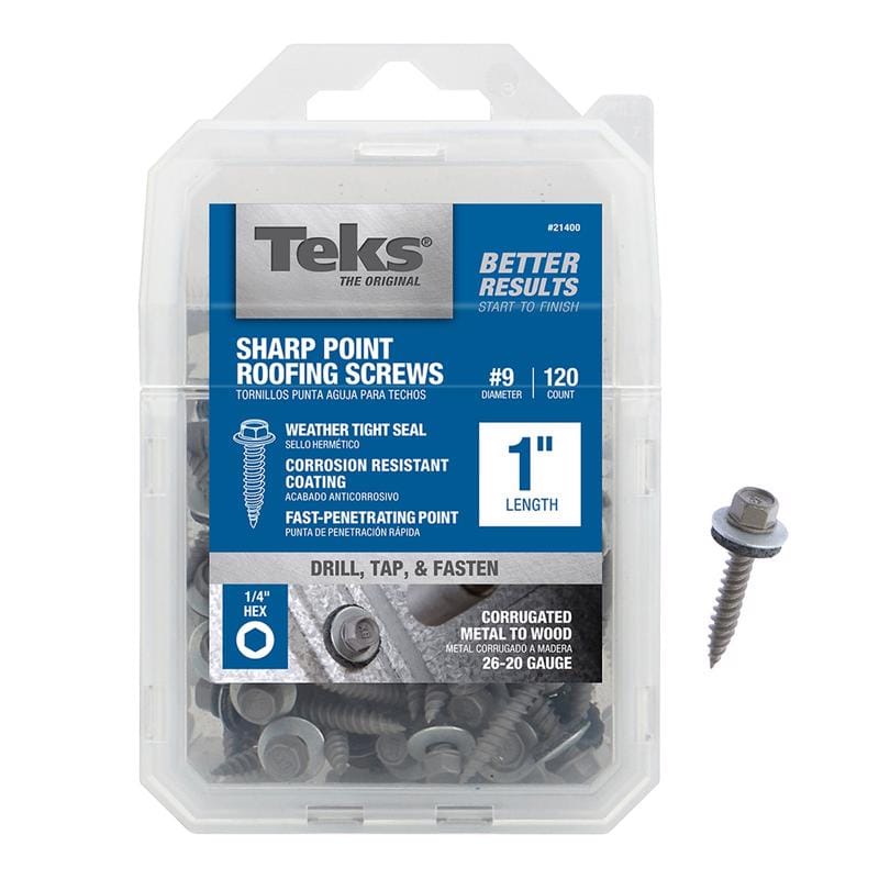 Teks 21400 No. 9 in. X 1 in. L Hex Drive Hex Washer Head Self Tapping Roofing Screws