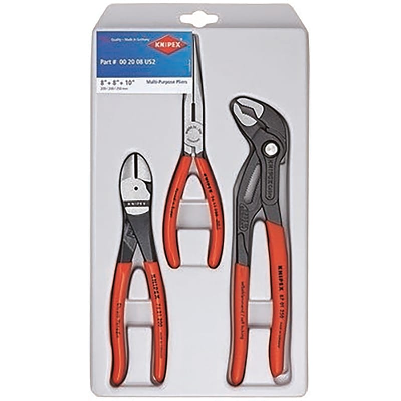 Knipex 00 20 08 US2 3 pc Chrome Vanadium Steel Universal with Cobra Pliers Set