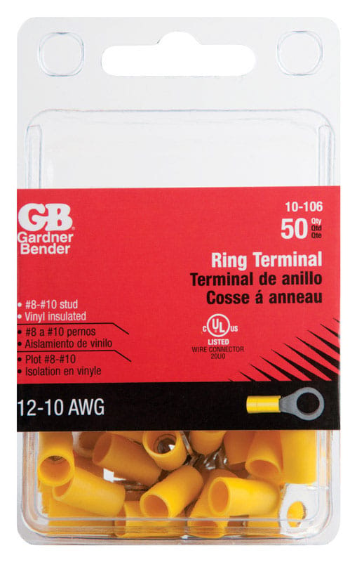 Gardner Bender 10-106 12-10 Ga. Insulated Wire Ring Terminal Yellow 50 pk