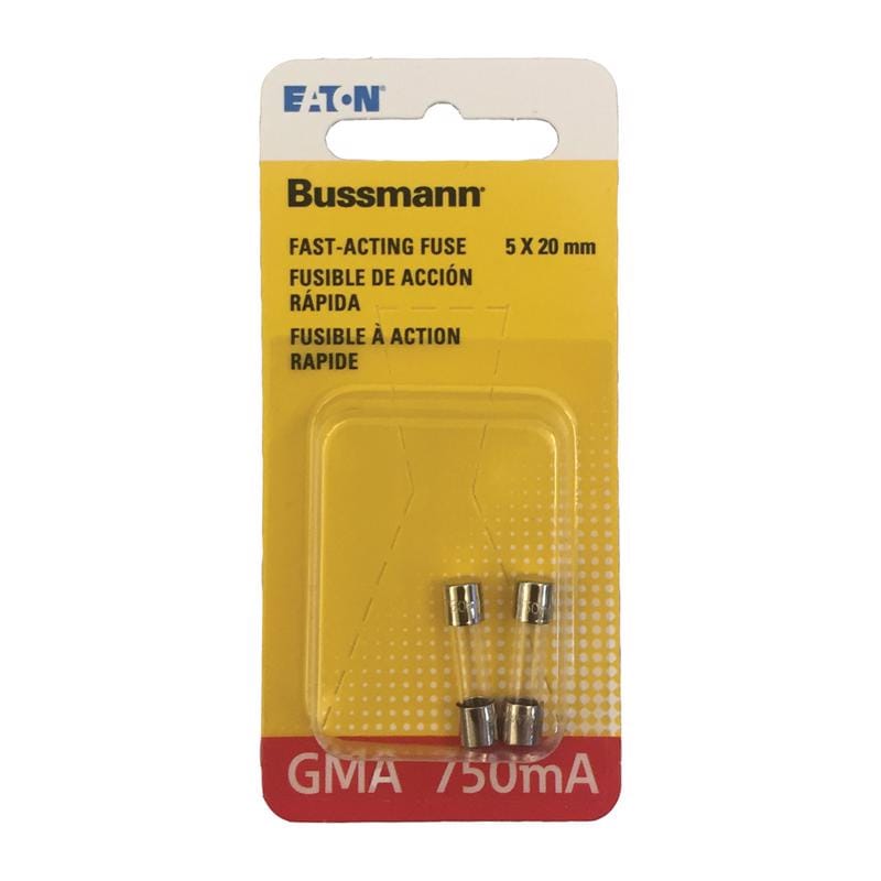 Bussmann BP/GMA-750MA 0.75 amps Fast Acting Glass Fuse 2 pk