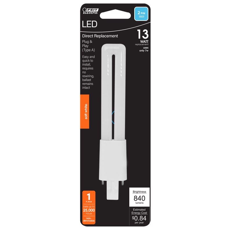 Feit BPPL13827LEG2HD Linear PL GX23 LED Tube Light Soft White 13 Watt Equivalence 1 pk