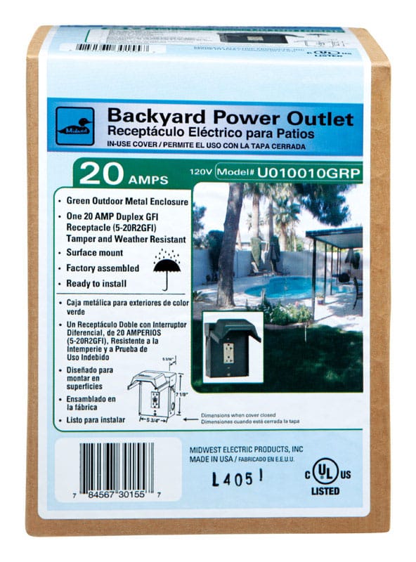 Ge U010010GRPP Midwest 20 amps 120 V 0 space 0 circuits Surface Mount Power Outlet Box