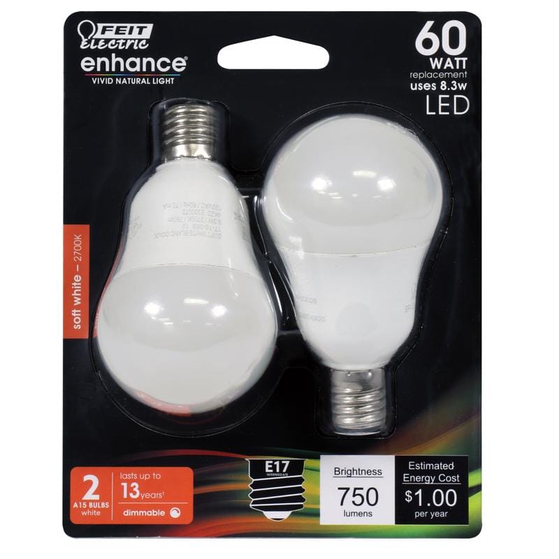 Feit BPA1560N/927CA2 Enhance A15 E17 (Intermediate) LED Bulb Soft White 60 Watt Equivalence 2 pk