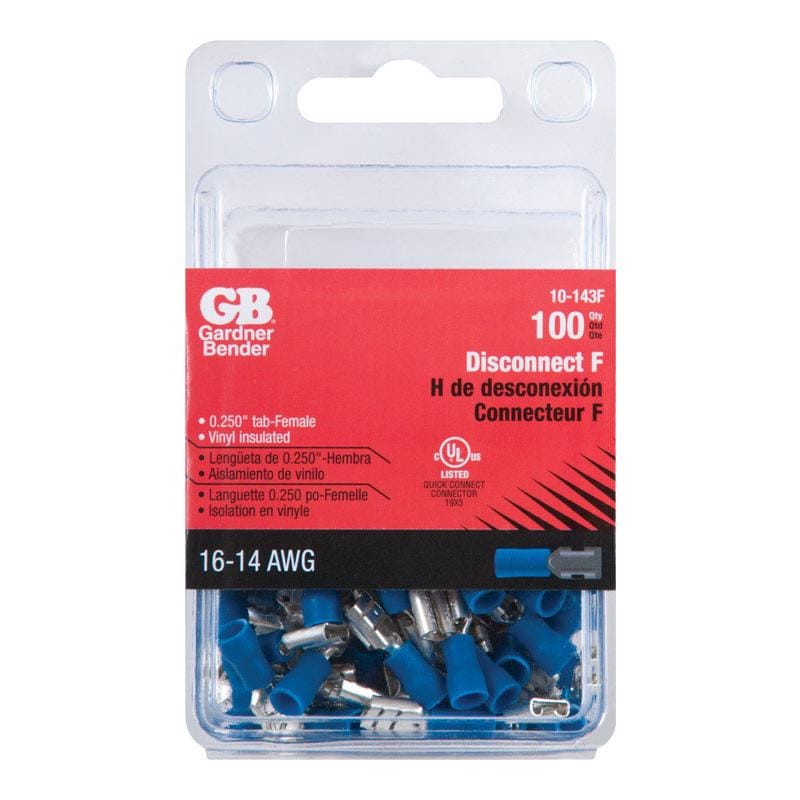Gardner Bender 10-143F 16-14 Ga. Insulated Wire Female Disconnect Blue 100 pk