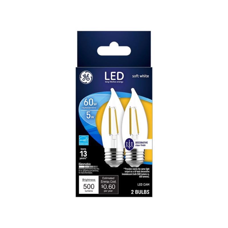 Ge 93129343 CA11 E26 (Medium) LED Bulb Soft White 60 Watt Equivalence 2 pk