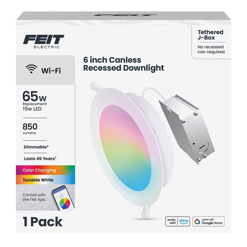 Feit LEDR6XTRGBWCAAG Smart Home Frost White 6 in. W Aluminum LED Smart-Enabled Canless Recessed Downlight 15 W