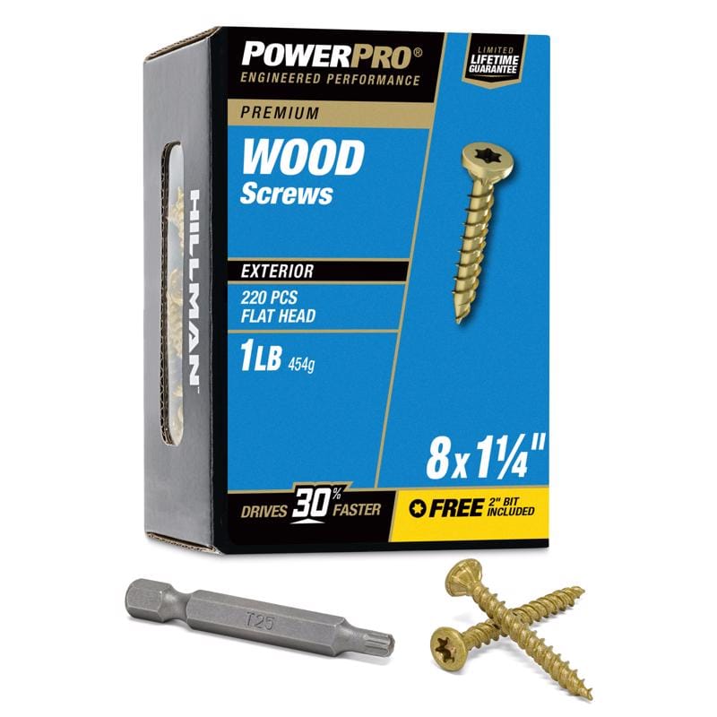 Hillman 48594V4 Power Pro No. 8 X 1-1/4 in. L Star Bronze Ceramic Coarse Wood Screws 220 pk