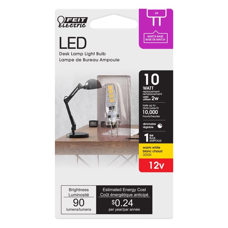 Feit BP10G4/830/LED T4 Bi-Pin LED Bulb Warm White 10 Watt Equivalence 1 pk