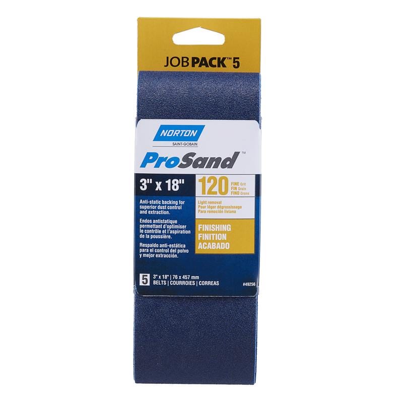 Norton 7660749256 ProSand 18 in. L X 3 in. W Zirconia Alumina Sanding Belt 120 Grit Fine 5 pk
