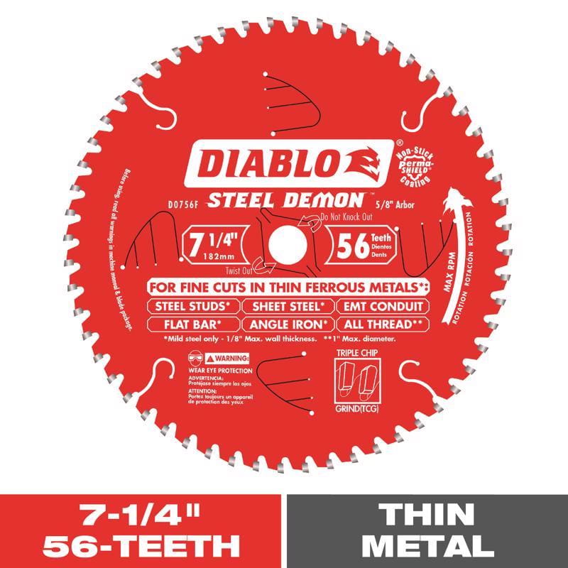 Diablo D0756F Steel Demon 7-1/4 in. D X 5/8 in. TiCo Hi-Density Carbide Metal Saw Blade 56 teeth 1 pk