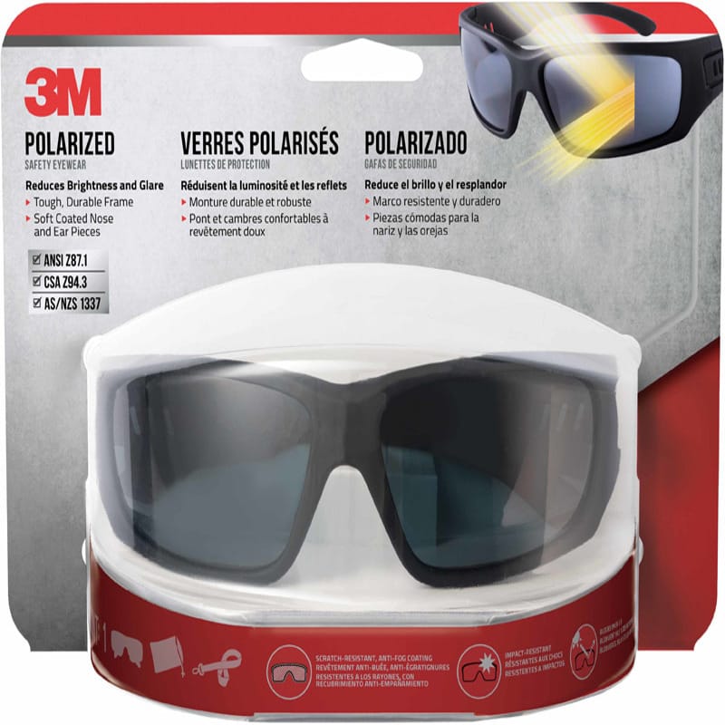 3M 90214-HZ4-NA Anti-Fog Polarized Modern/Sleek Impact-Resistant Safety Glasses Black Lens Black Frame 1 pc
