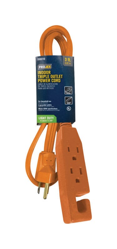 Projex 1IP-001-003;OGP Indoor 3 ft. L Orange Triple Outlet Cord 16/3 SPT-2