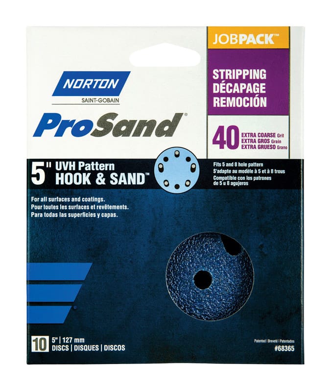 Norton 07660768365 ProSand 5 in. Zirconia Alumina Hook and Loop H831 Sanding Disc 40 Grit Extra Coarse 10 pk