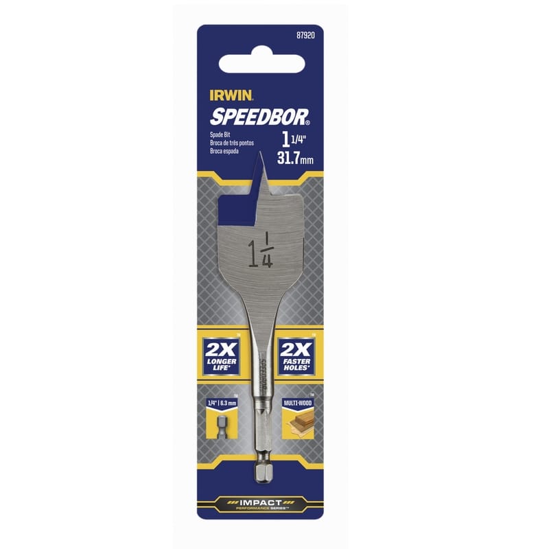 Irwin 87920 Speedbor 1-1/4 in. X 4 in. L Carbon Steel Wood Boring Bit Quick-Change Hex Shank 1 pc