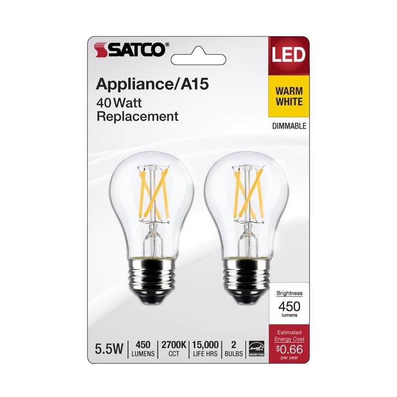 Satco S21873 A15 E26 (Medium) Filament LED Bulb Warm White 40 Watt Equivalence 2 pk